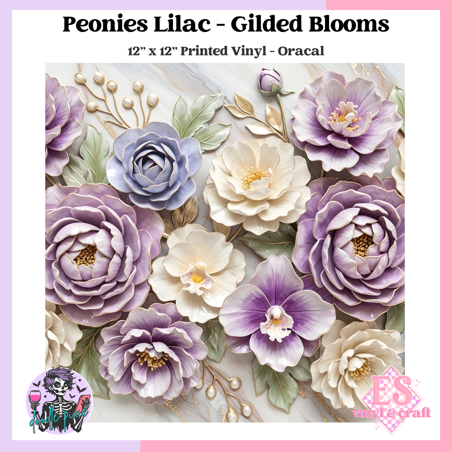 Peonies Lilac - 12" x 12" Printed Vinyl image 0