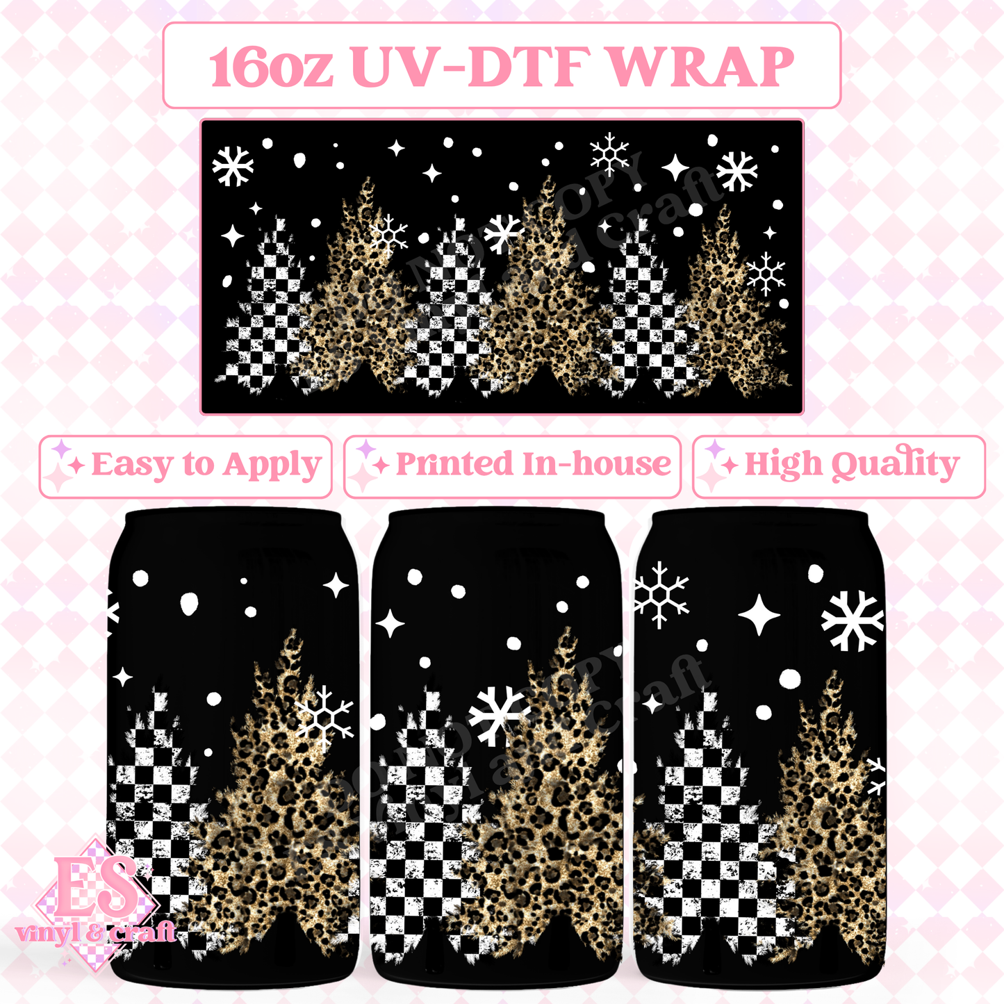 Checker Cheetah Tress - 16oz Beer Can / Libbey UV-DTF image 0