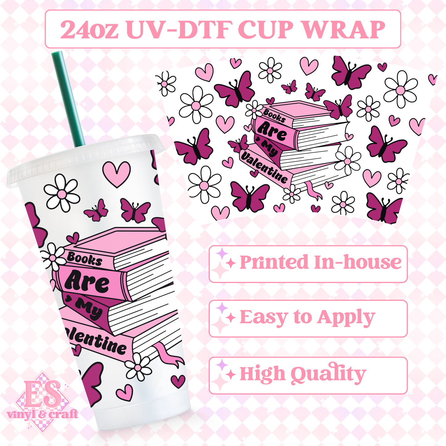 Books are my Valentine - UVDTF 24oz Cold Cup Wrap image 0