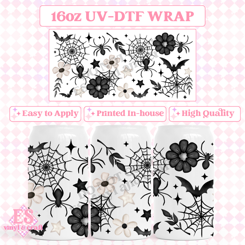 Spider Florals - 16oz Beer Can / Libbey UV-DTF image 0