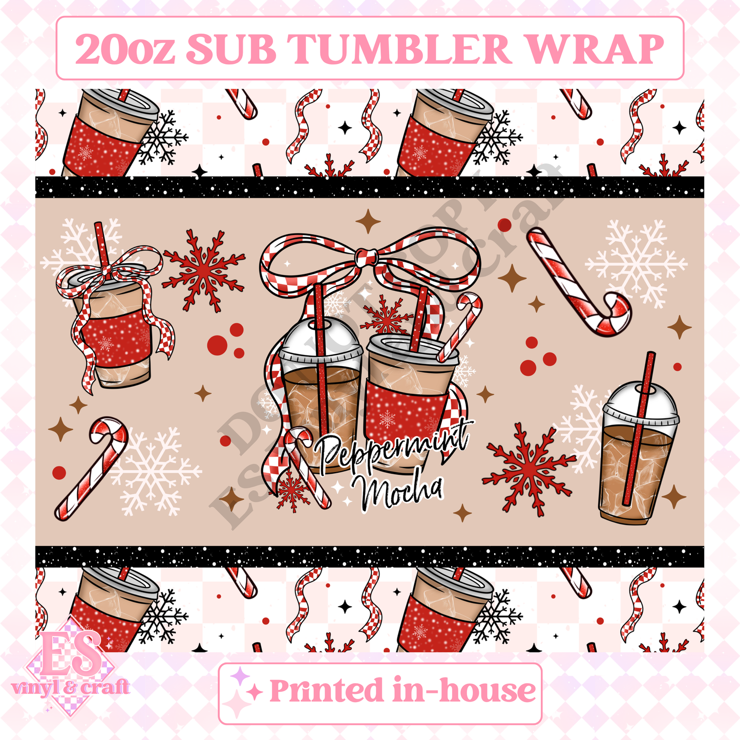 Peppermint Mocha - Full 20oz Tumbler Sublimation Print image 1