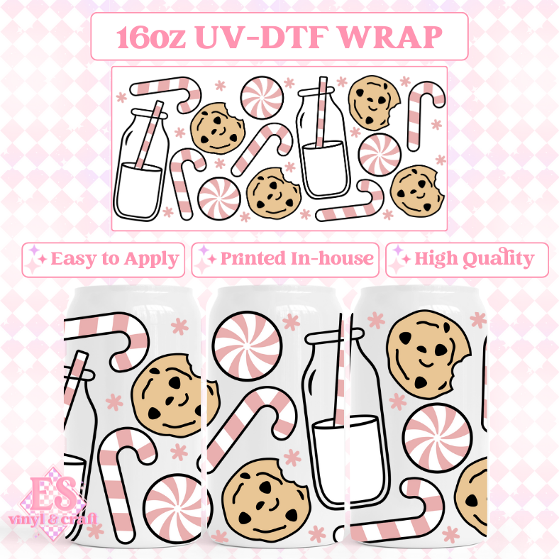 Christmas Milk and Cookies Pink - UVDTF 16oz Libbey Can Wrap image 0