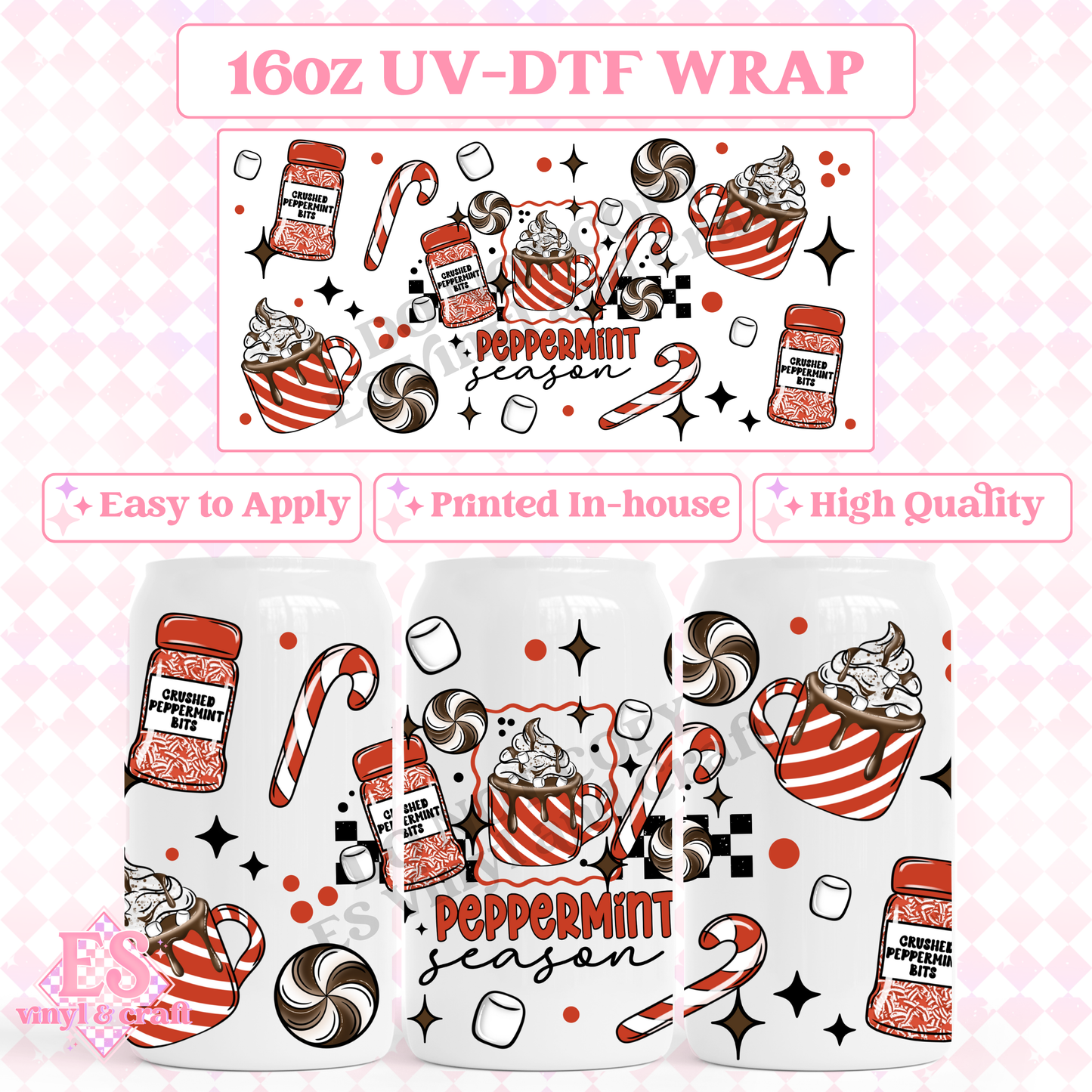 Peppermint Season - 16oz Beer Can / Libbey UV-DTF Transfer image 0