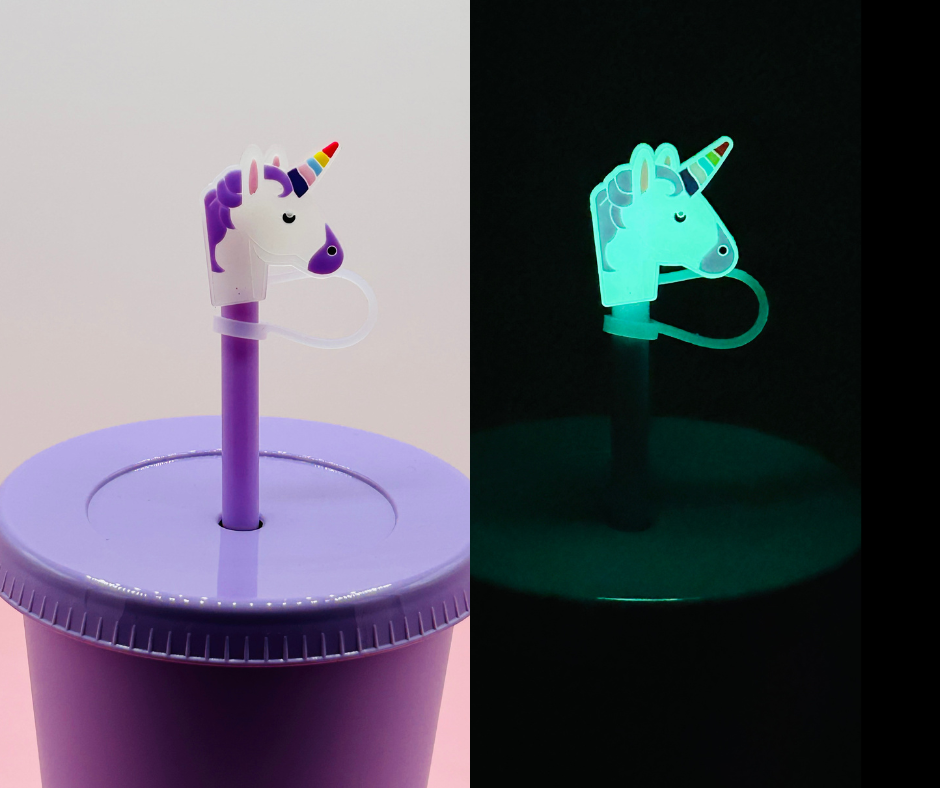 Straw Topper - Glow in the Dark Purple Unicorn image 0