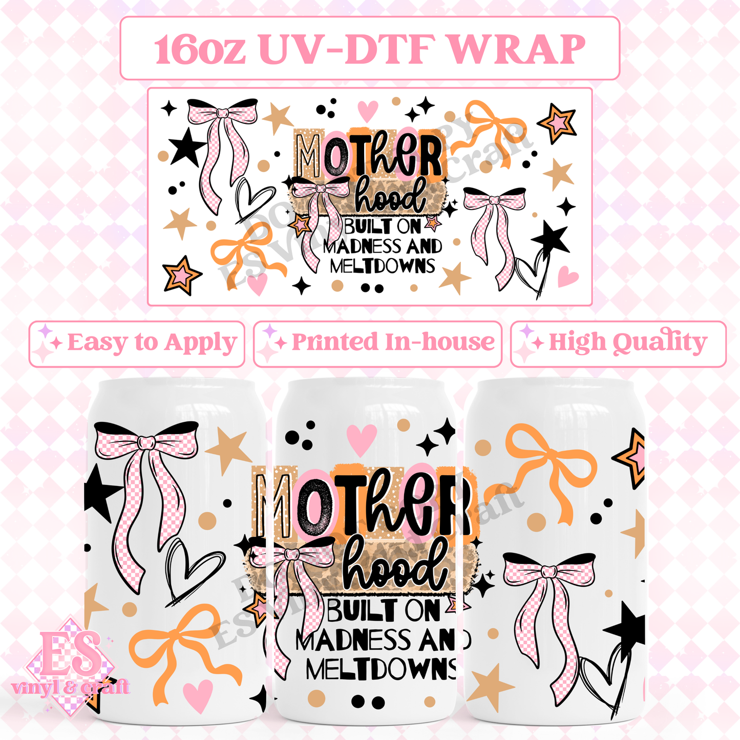 Orange Motherhood Madness - 16oz Beer Can / Libbey UV-DTF image 0