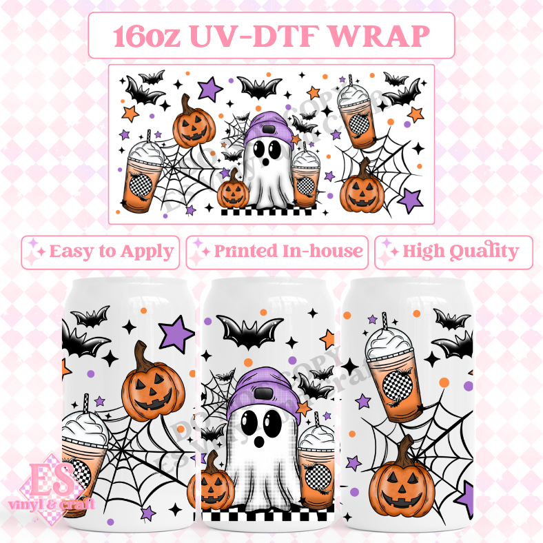 Halloween Ghost - 16oz Beer Can / Libbey UV-DTF image 0