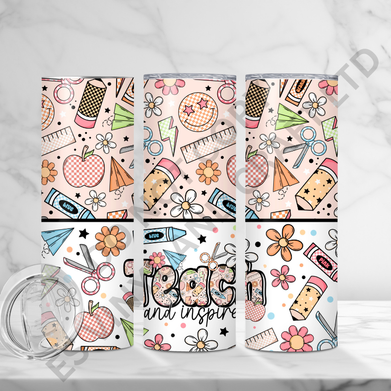 Teach and Inspire - Full 20oz Tumbler Sublimation Ready To Print image 0