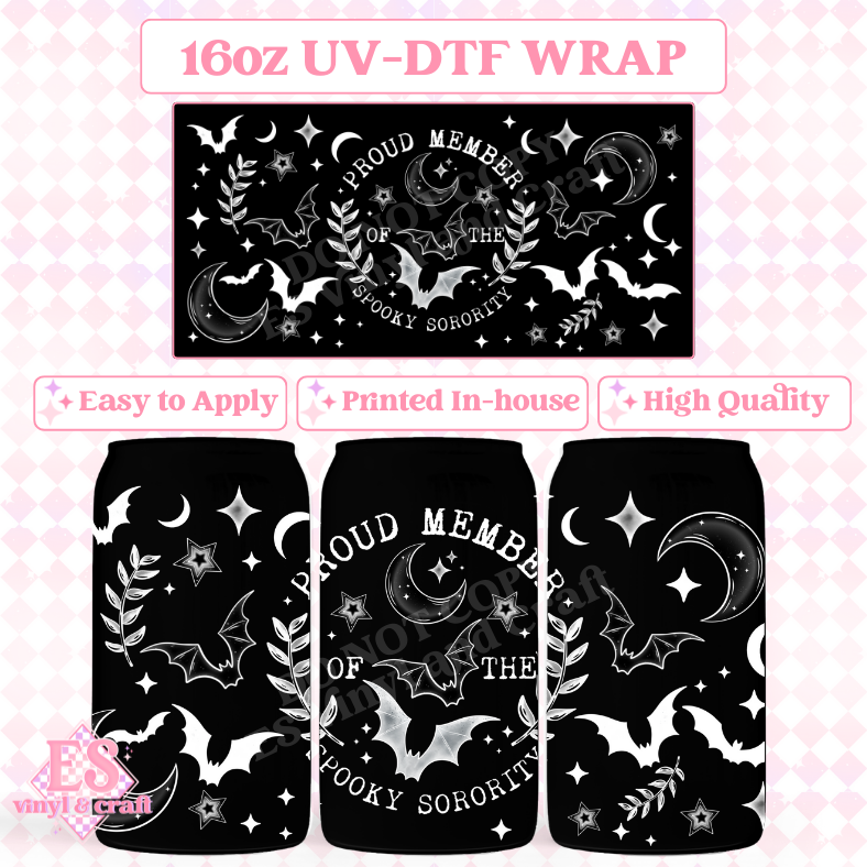 Spooky Sorority Black Can - 16oz Beer Can / Libbey UV-DTF Transfer image 0