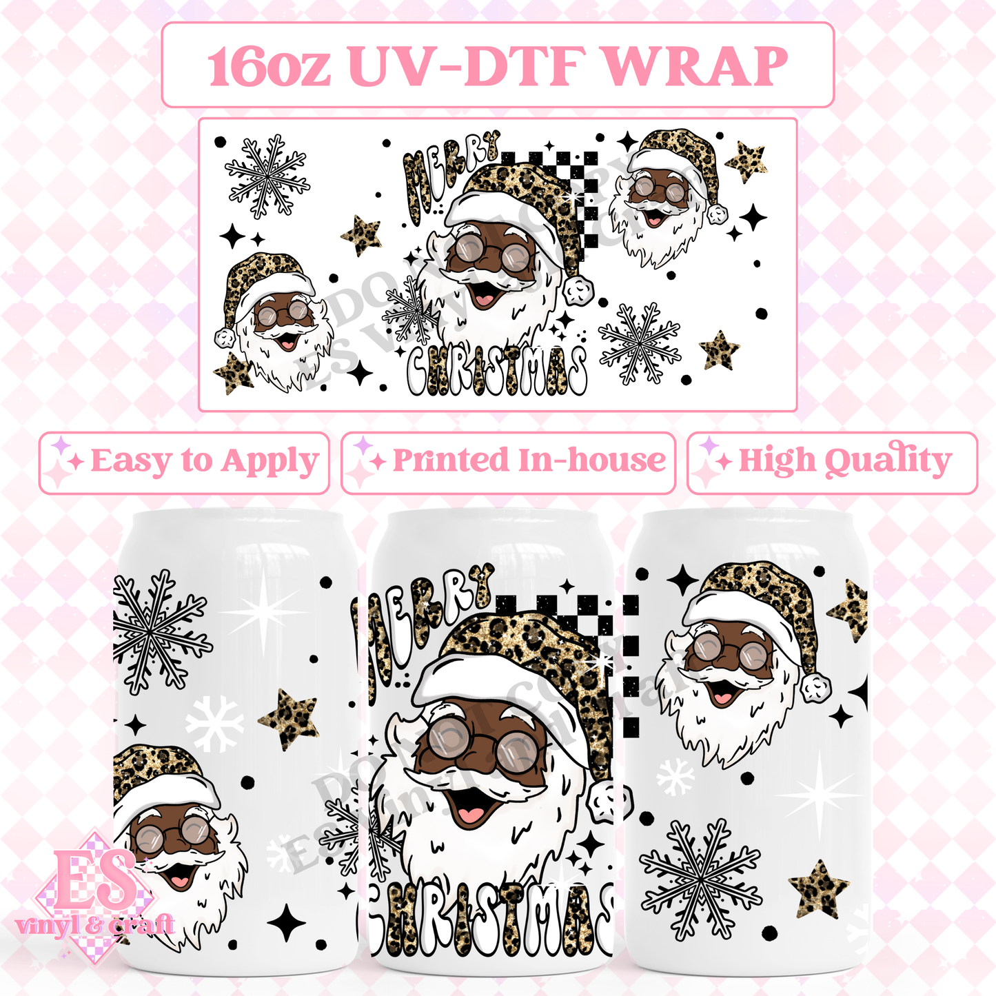 Merry Christmas Santa - 16oz Beer Can / Libbey UV-DTF Transfer image 0