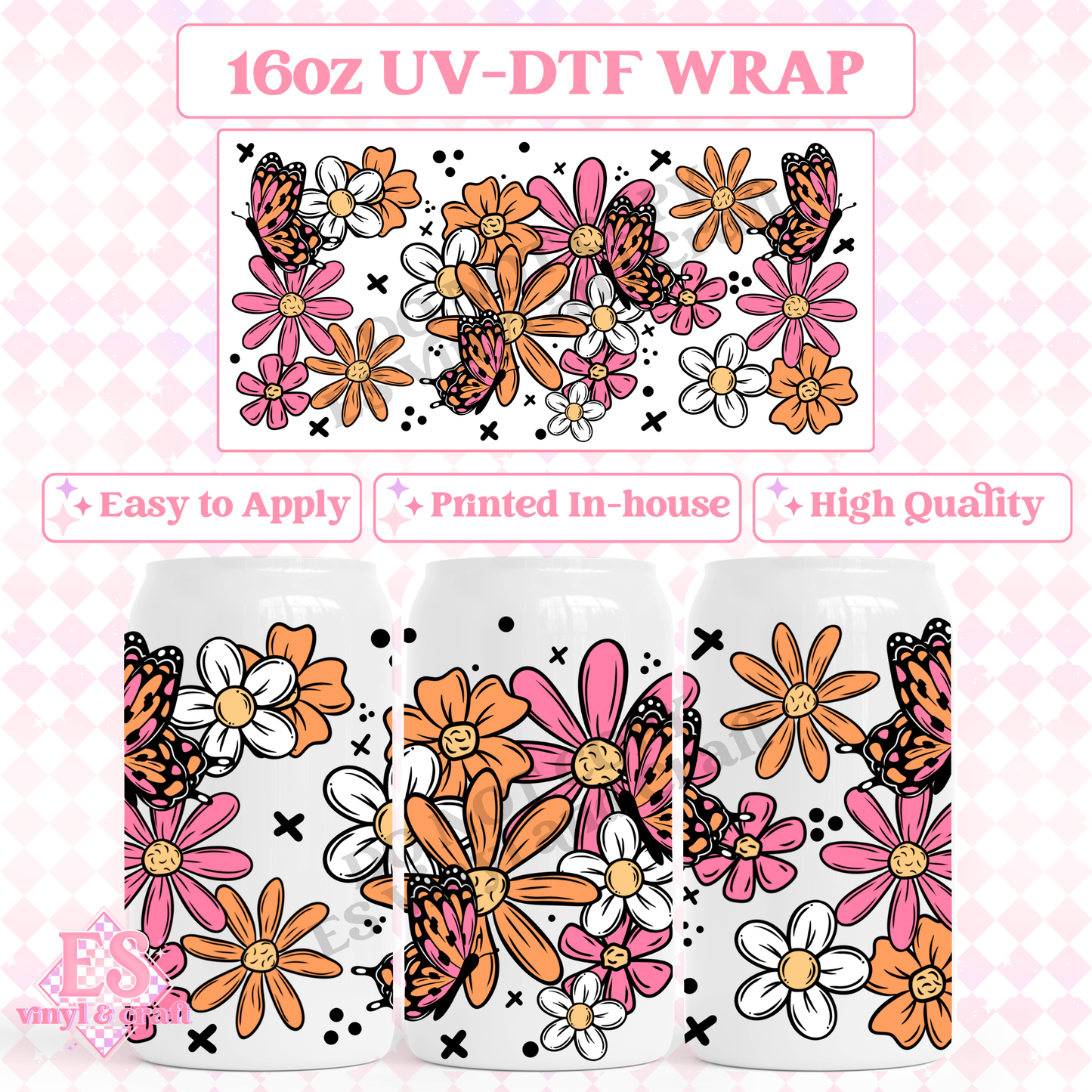 Spring Florals - 16oz Beer Can / Libbey UV-DTF Transfer image 0