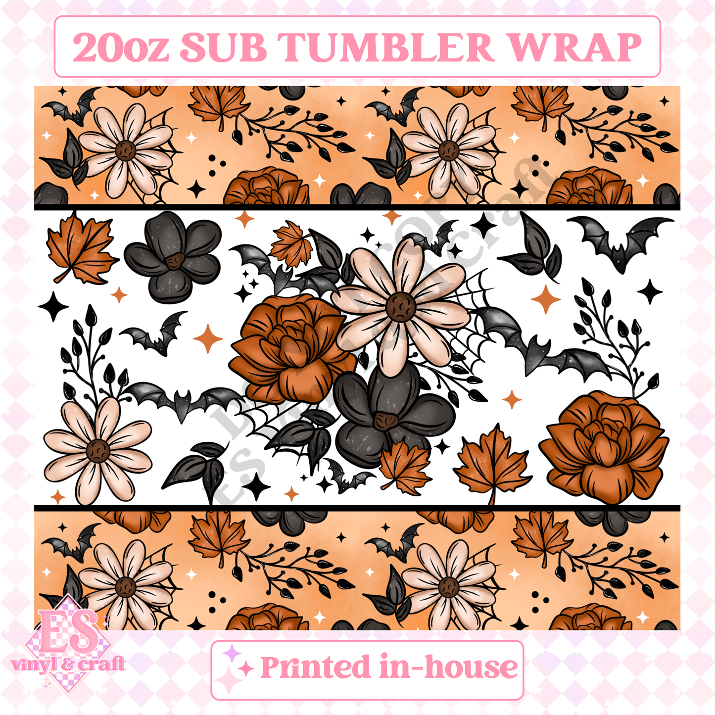 Autumn Bat Florals - Full 20oz Tumbler Sublimation Print image 1