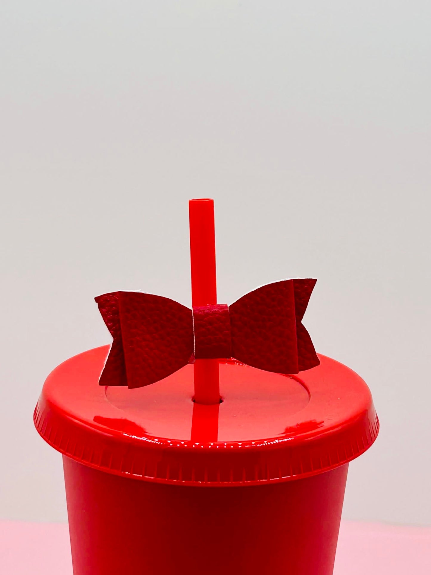 Mini Bow Straw Topper - Faux Leather Red image 0