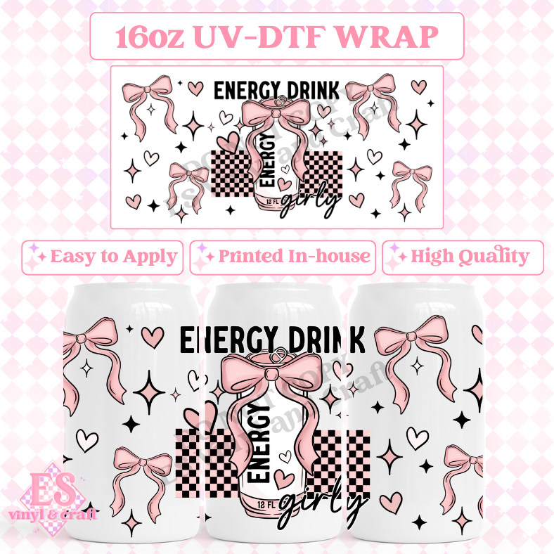 Energy Drink Girly - 16oz Beer Can / Libbey UV-DTF Transfer image 0