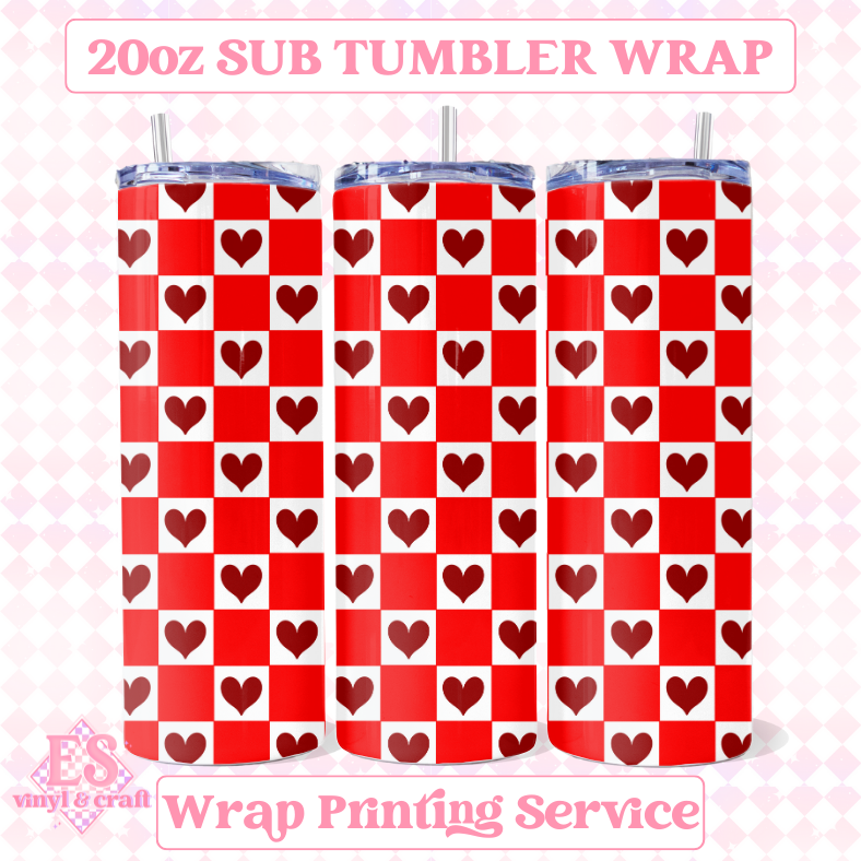 Heart Checkerboard (3 Colour Options) - Full 20oz Tumbler Sublimation Print image 4