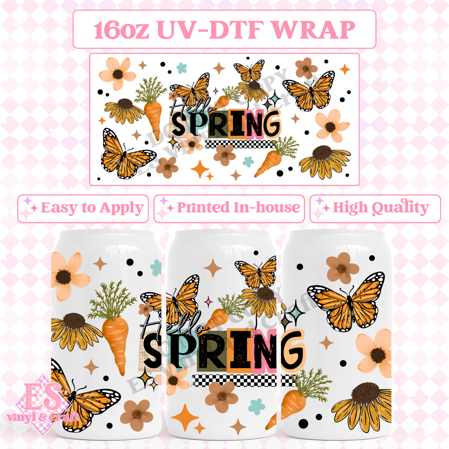 Hello Spring - 16oz Beer Can / Libbey UV-DTF image 0