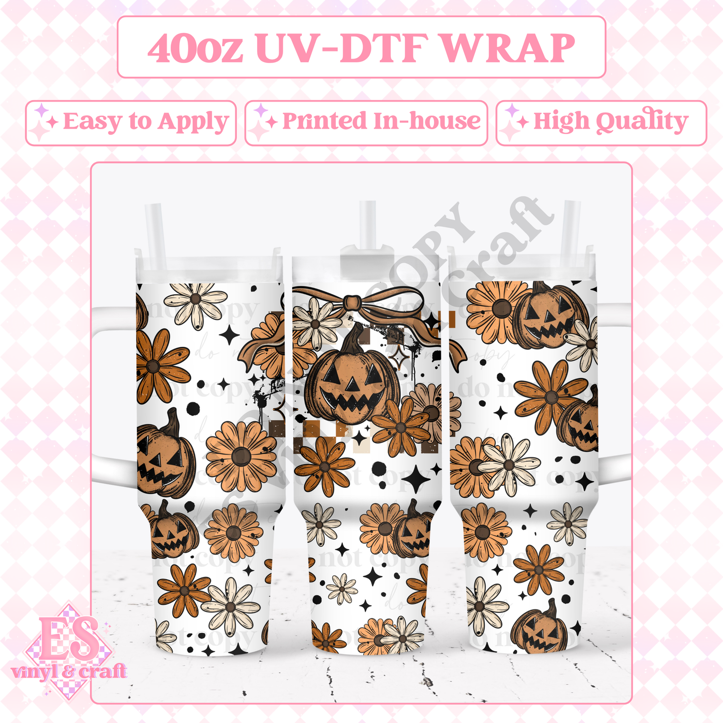 Pumpkin Florals - 40oz Tumbler Wraps - UV-DTF (2 Wraps - Top an image 0
