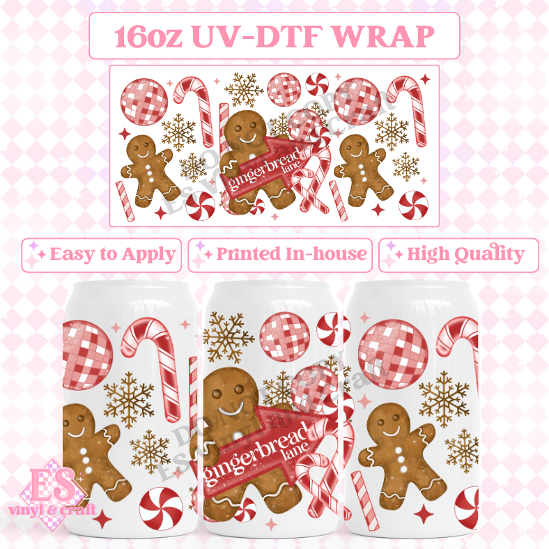 Gingerbread Lane - 16oz Beer Can / Libbey UV-DTF image 0