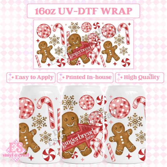 Gingerbread Lane - 16oz Beer Can / Libbey UV-DTF image 0