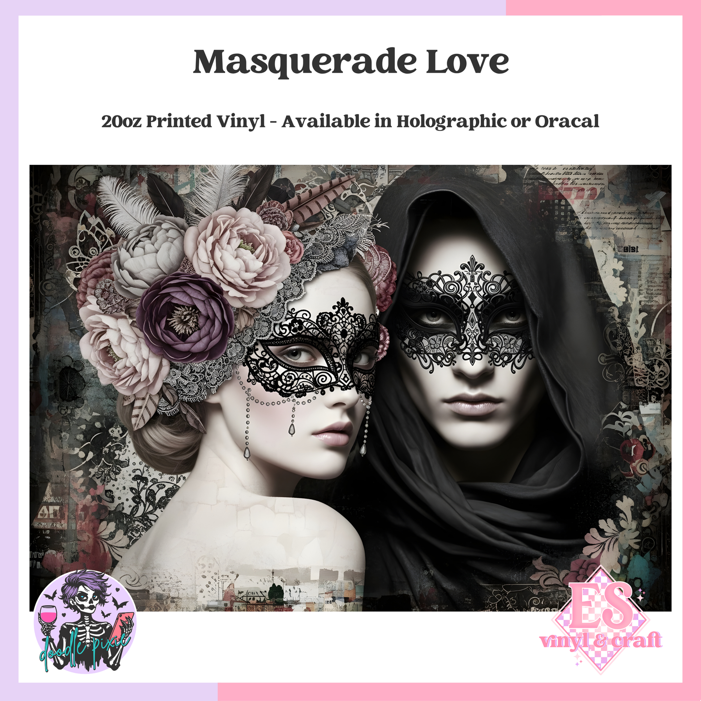 Masquerade Love - 20oz Printed Tumbler Self Adhesive Vinyl image 0