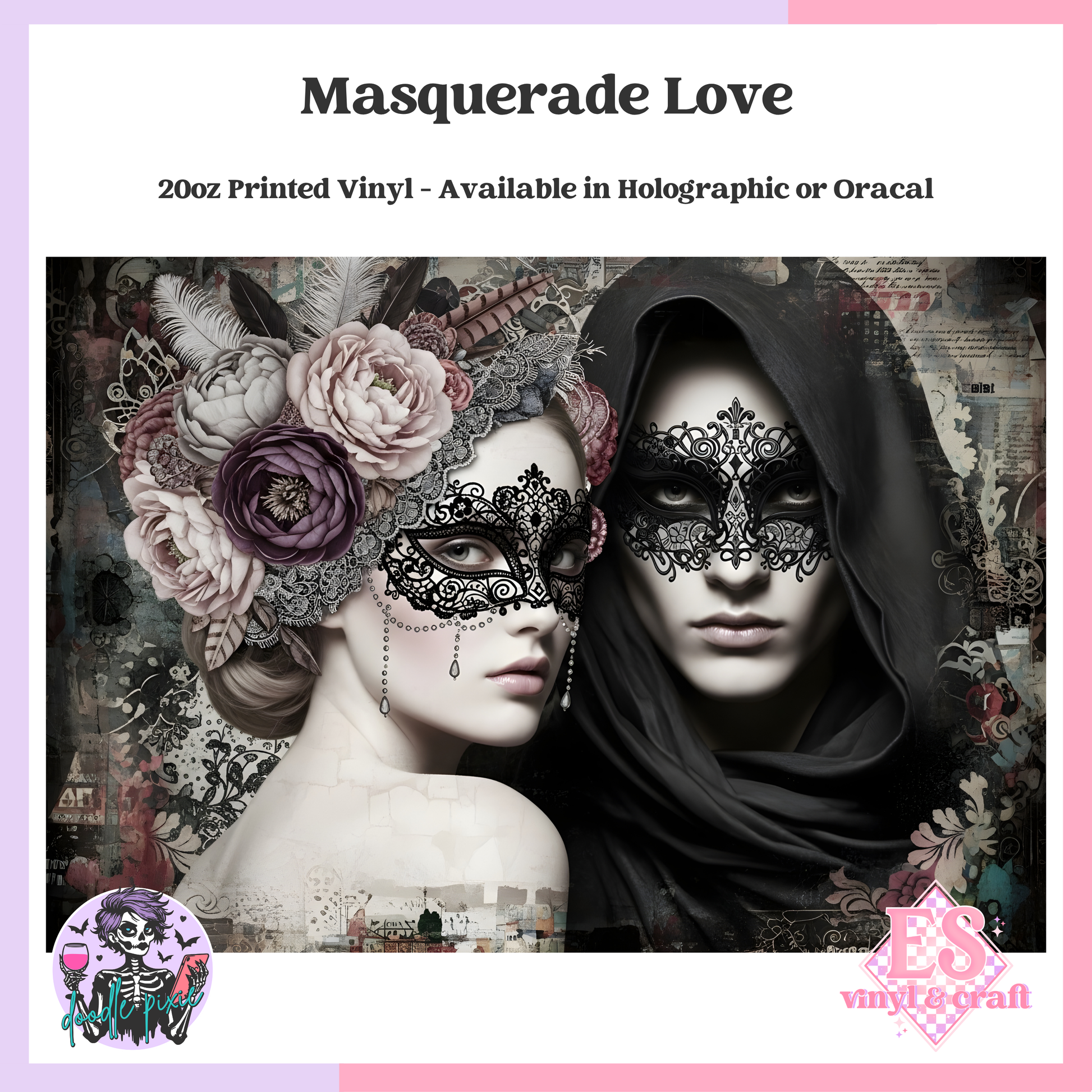 Masquerade Love - 20oz Printed Tumbler Self Adhesive Vinyl image 0