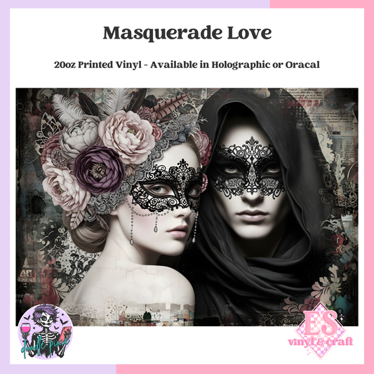 Masquerade Love - 20oz Printed Tumbler Self Adhesive Vinyl image 0