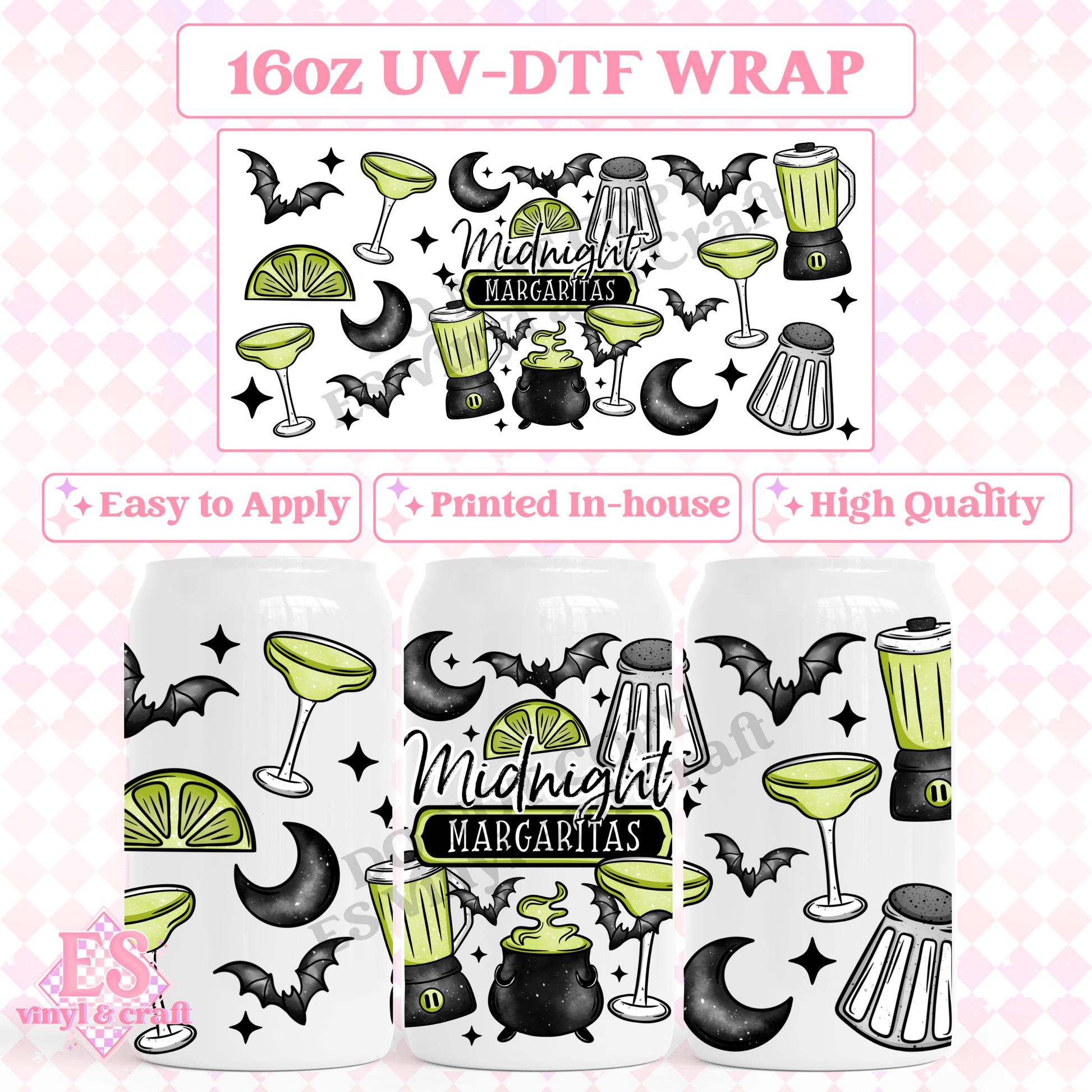 Midnight Margaritas - 16oz Beer Can / Libbey UV-DTF Transfer image 0
