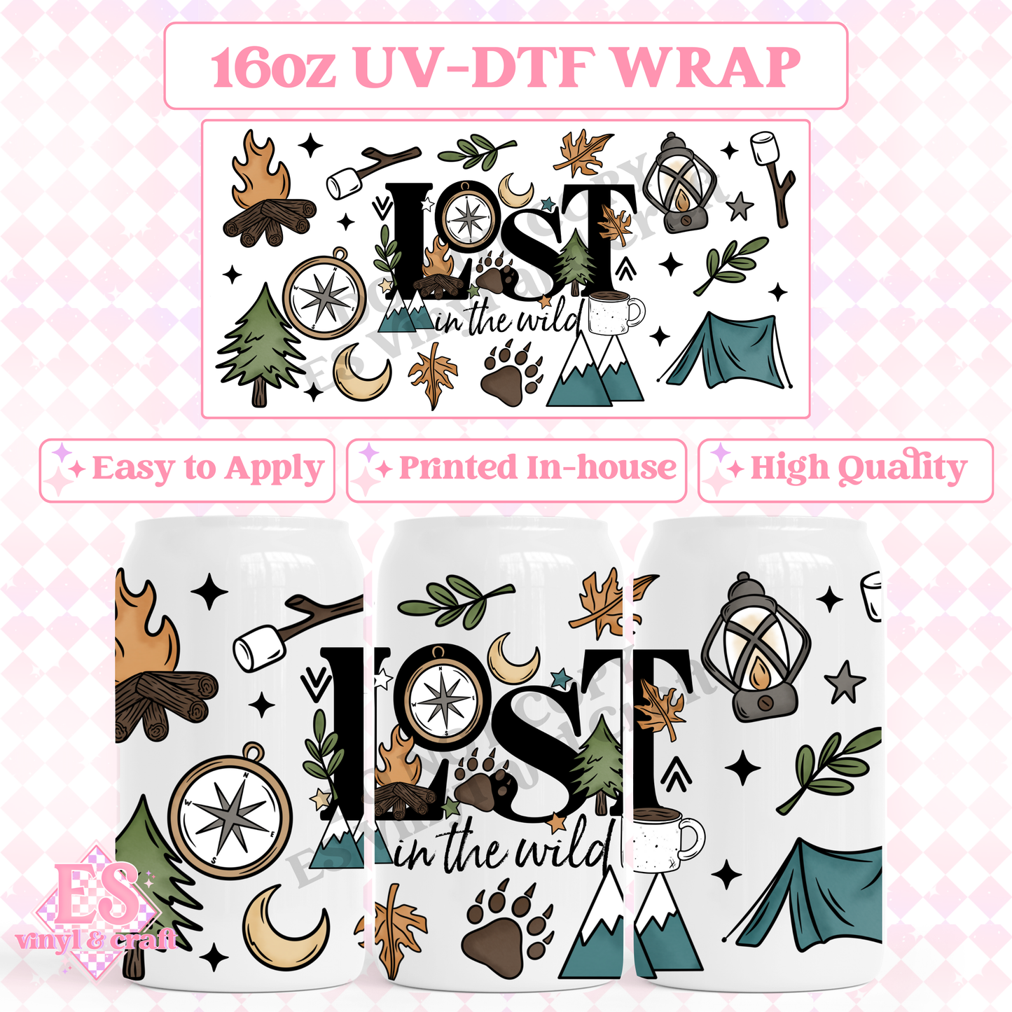 Lost in the Wild - 16oz Beer Can / Libbey UV-DTF Transfer image 0