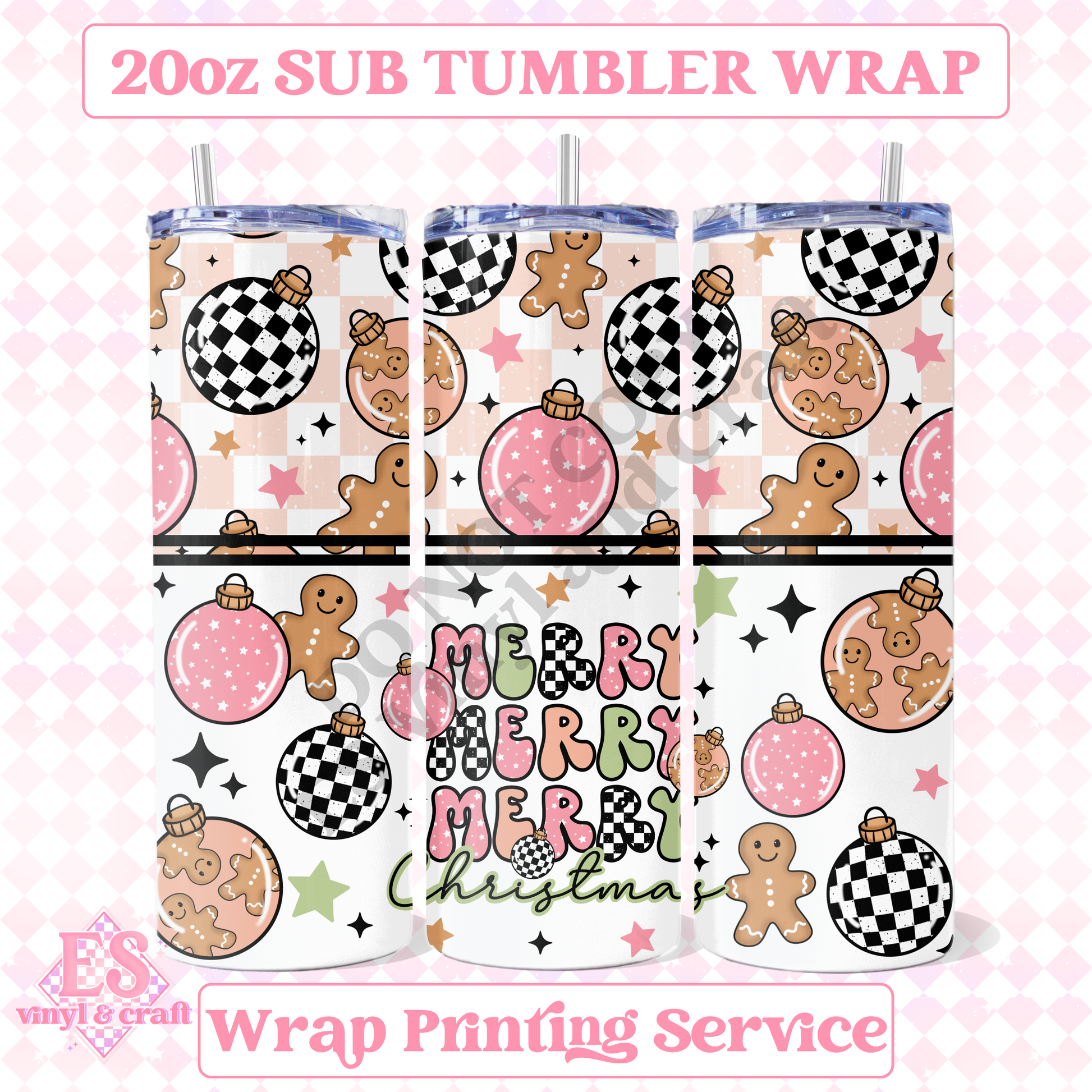 Pink Merry Merry - Full 20oz Tumbler Sublimation Print image 0