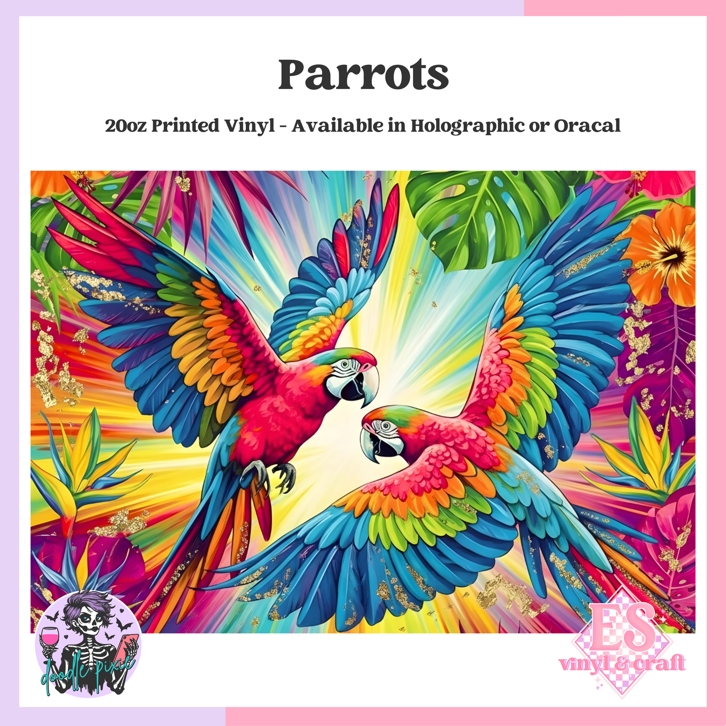 Parrots - 20oz Printed Tumbler Self Adhesive Vinyl image 0