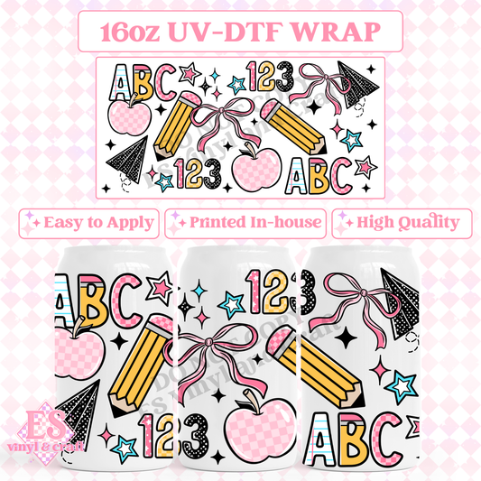 School Pink - 16oz Beer Can / Libbey UV-DTF Transfer image 0