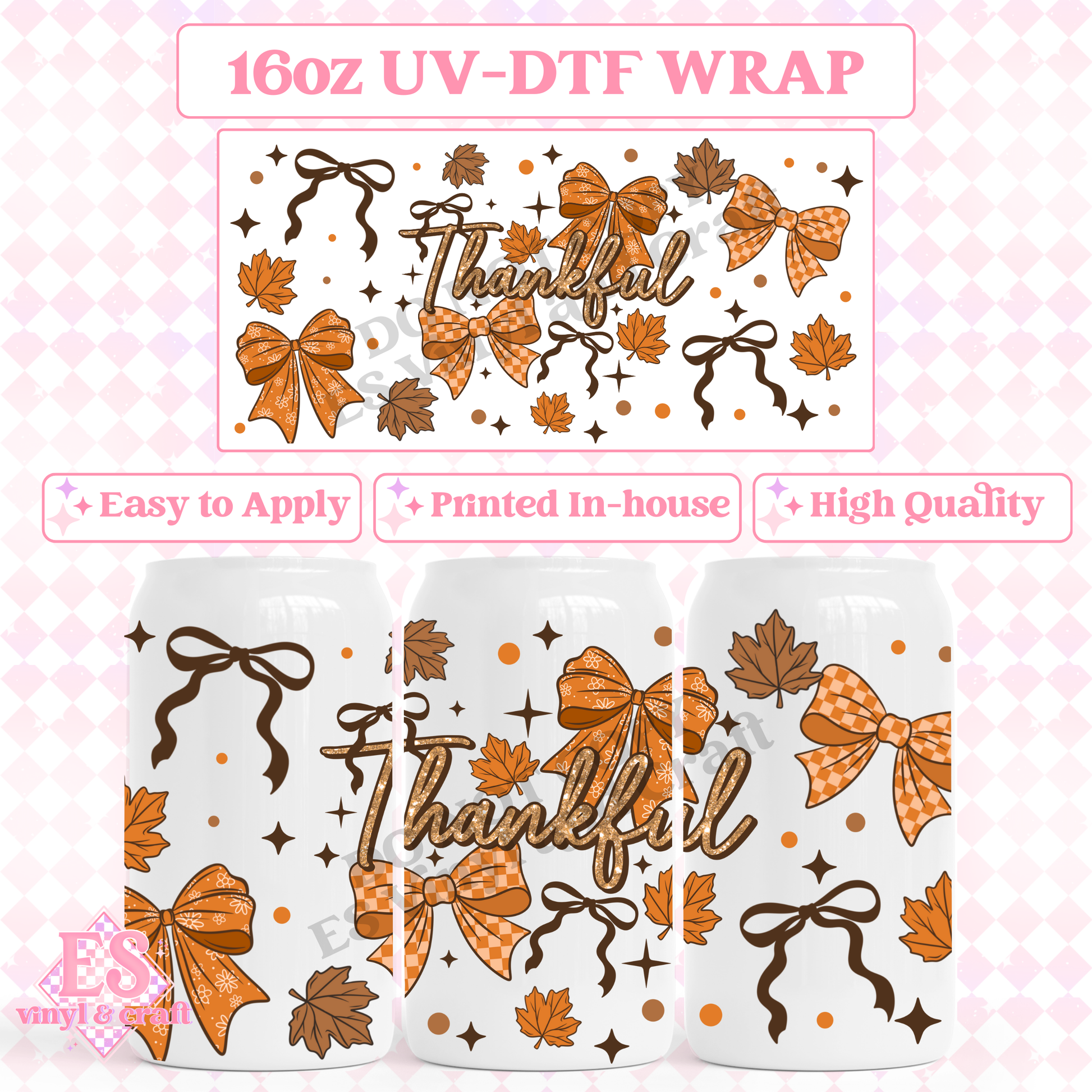 Thankful - 16oz Beer Can / Libbey UV-DTF Transfer image 0