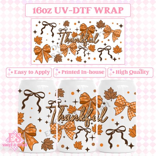 Thankful - 16oz Beer Can / Libbey UV-DTF Transfer image 0