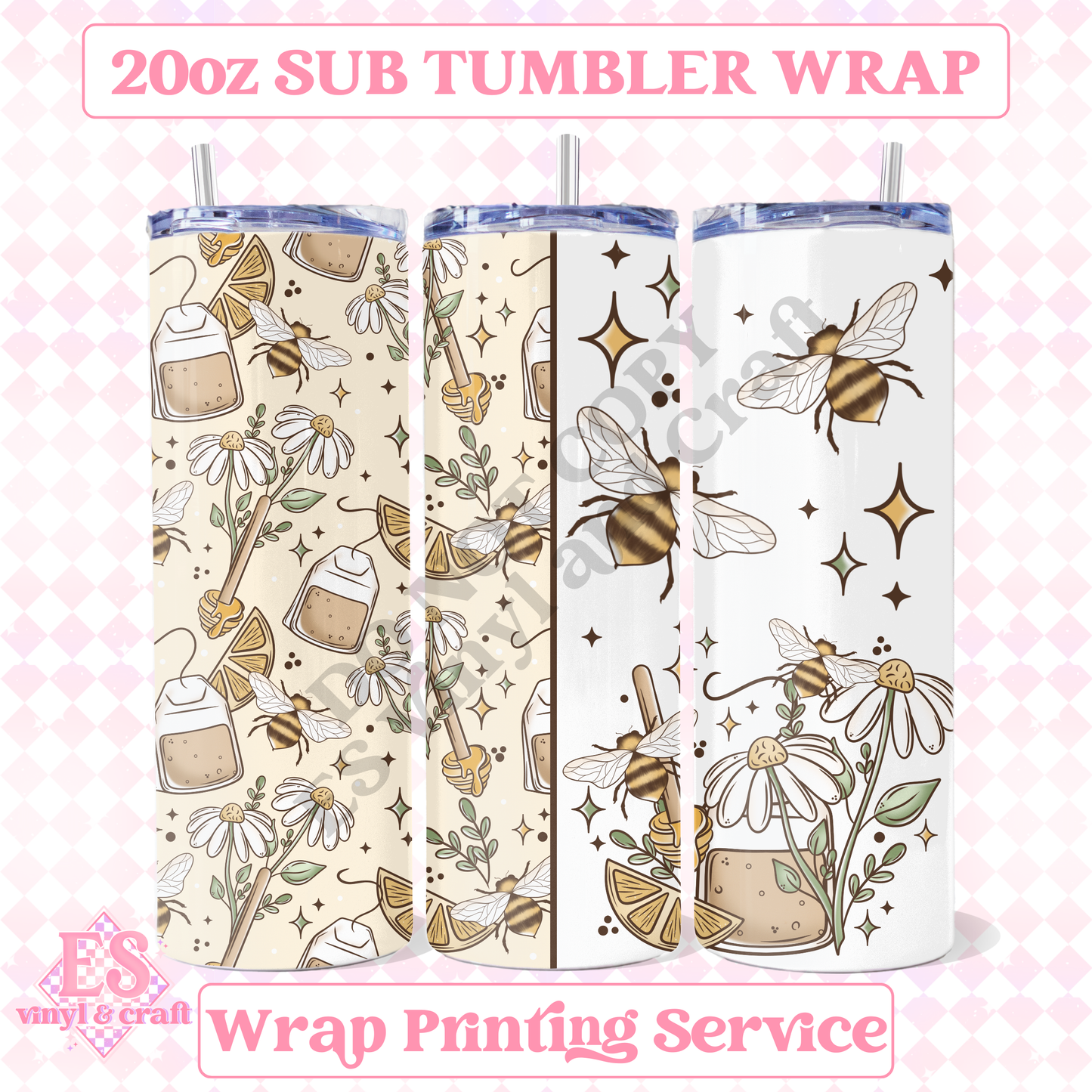 Bees Honey and Tea - Full 20oz Tumbler Sublimation Print image 0