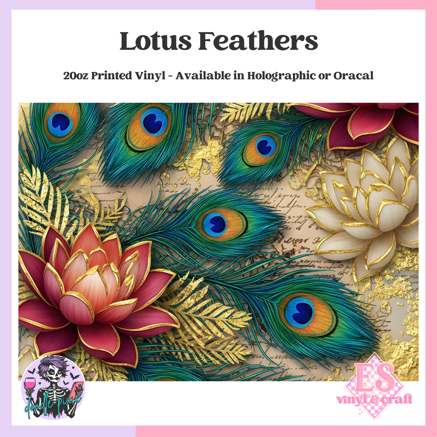Lotus Feathers - 20oz Printed Tumbler Self Adhesive Vinyl image 0