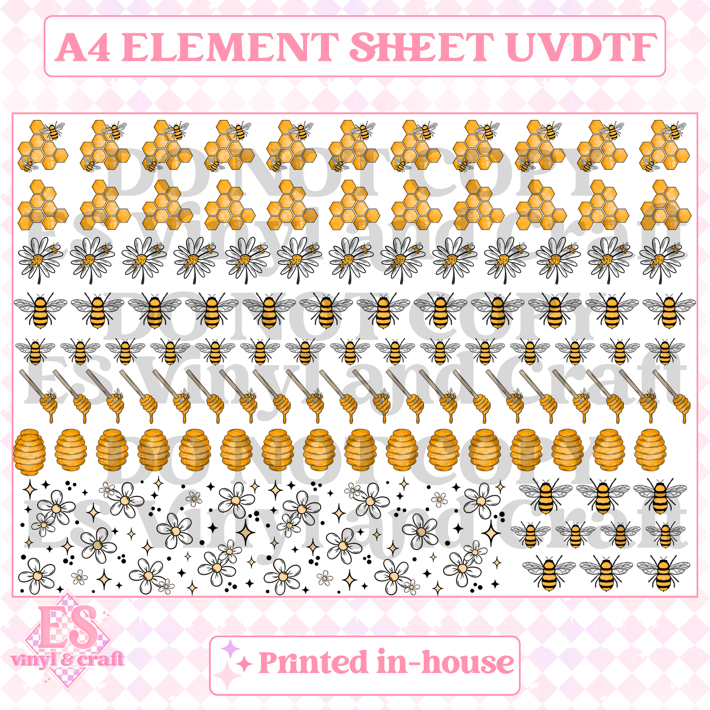 Bees and Honeycomb Element Sheet (Smaller Blanks) - UVDTF (A4 Sheet) 21 image 0