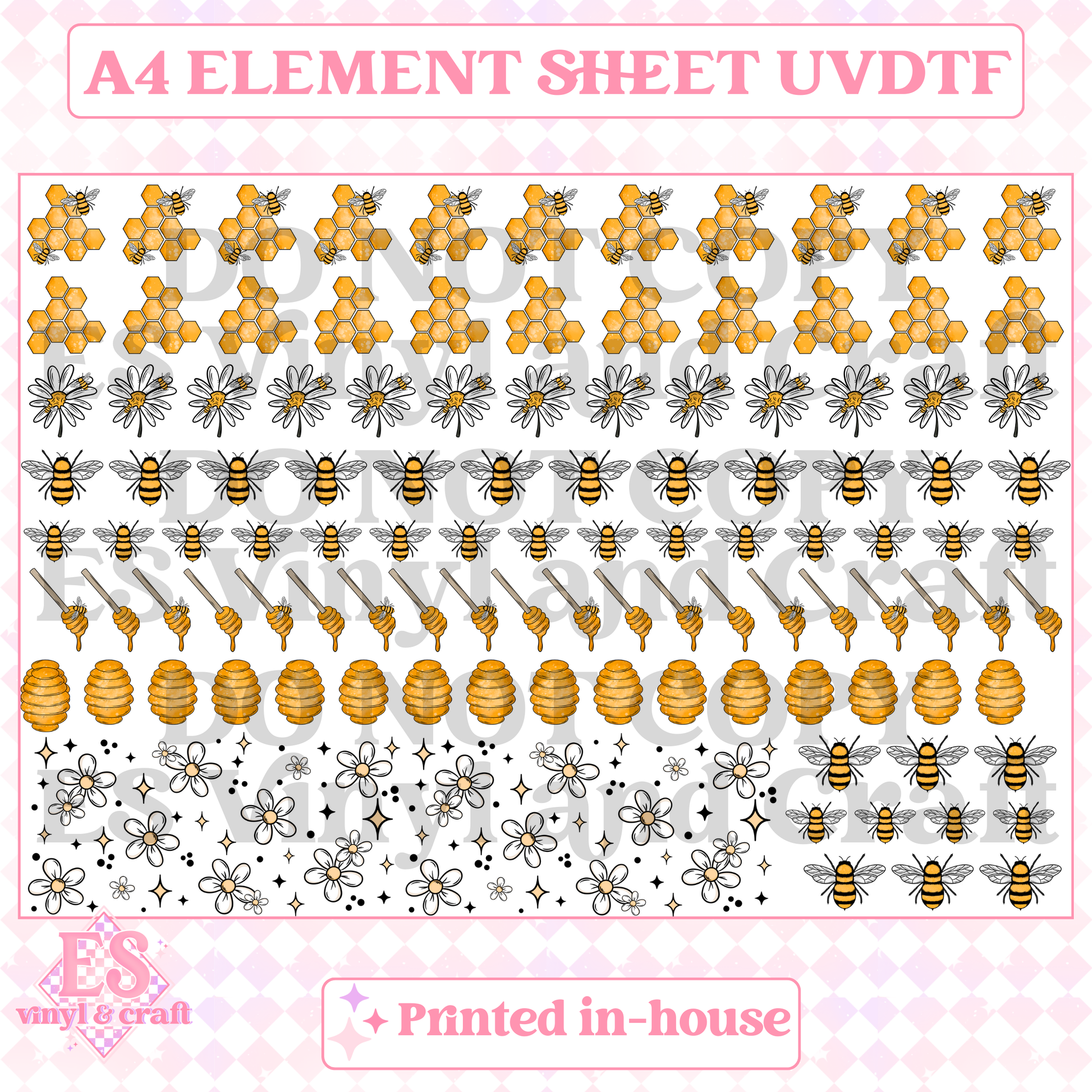 Bees and Honeycomb Element Sheet (Smaller Blanks) - UVDTF (A4 Sheet) 21 image 0