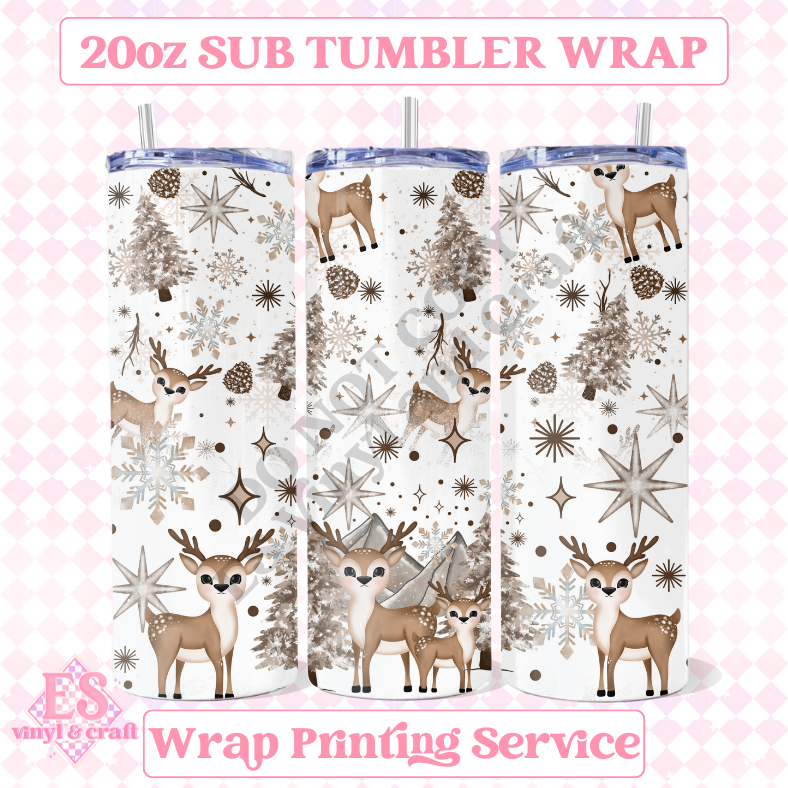 Winter Deer - Full 20oz Tumbler Sublimation Ready Print image 0