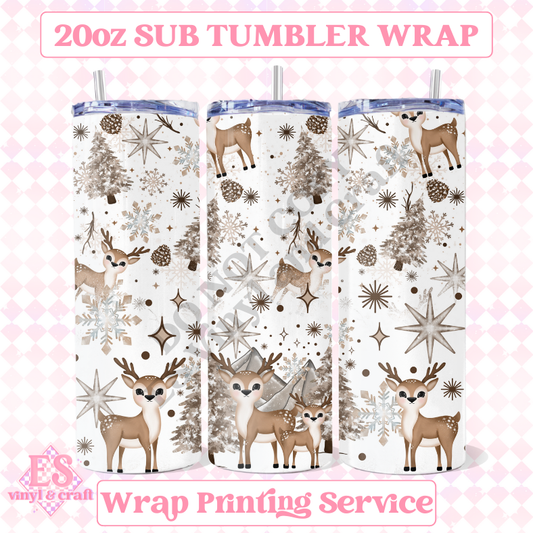 Winter Deer - Full 20oz Tumbler Sublimation Ready Print image 0