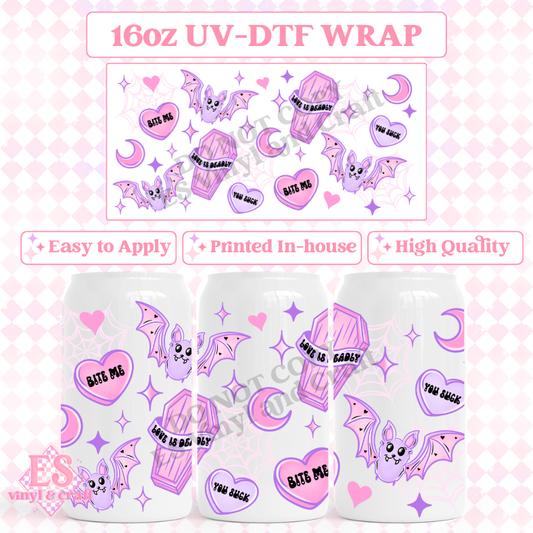 Bat Valentines Day - 16oz Beer Can / Libbey UV-DTF Transfer image 0