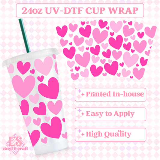 Pink Hearts - UVDTF 24oz Cold Cup Wrap image 0