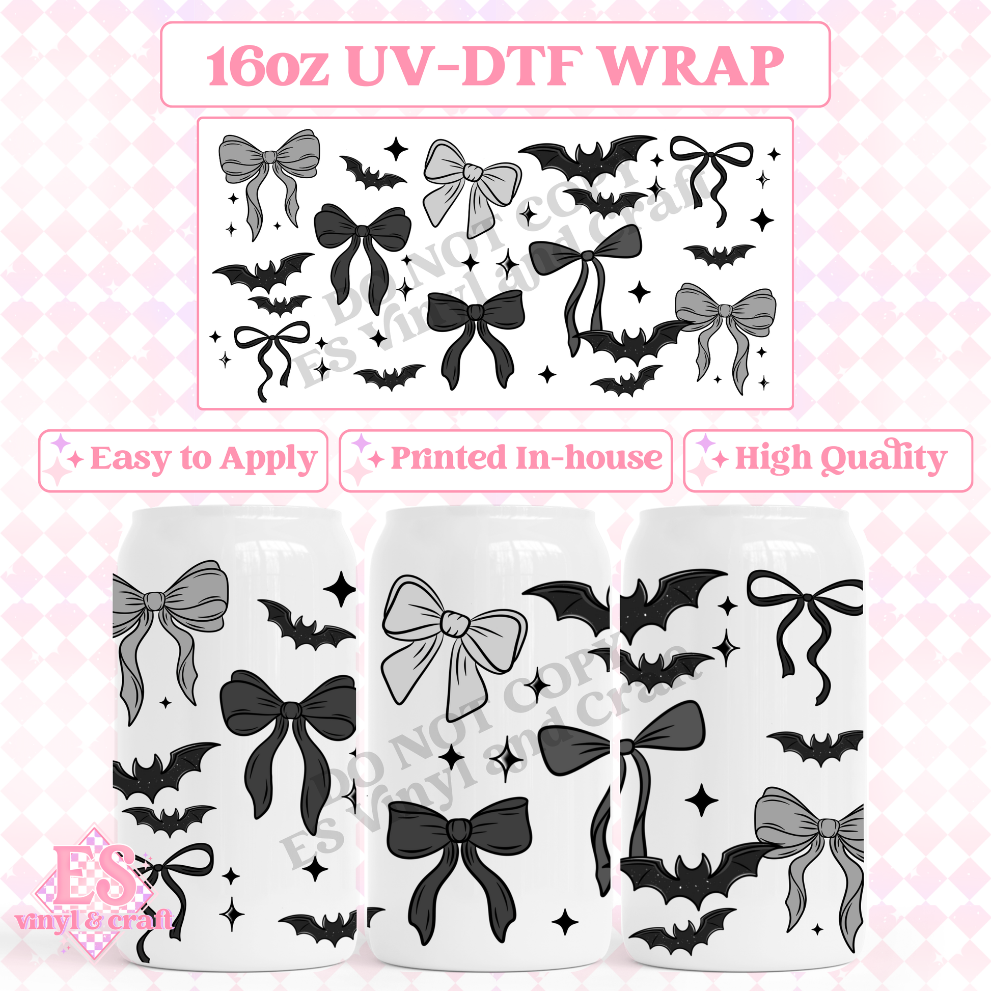 Bows and Bats - 16oz Beer Can / Libbey UV-DTF Transfer image 0