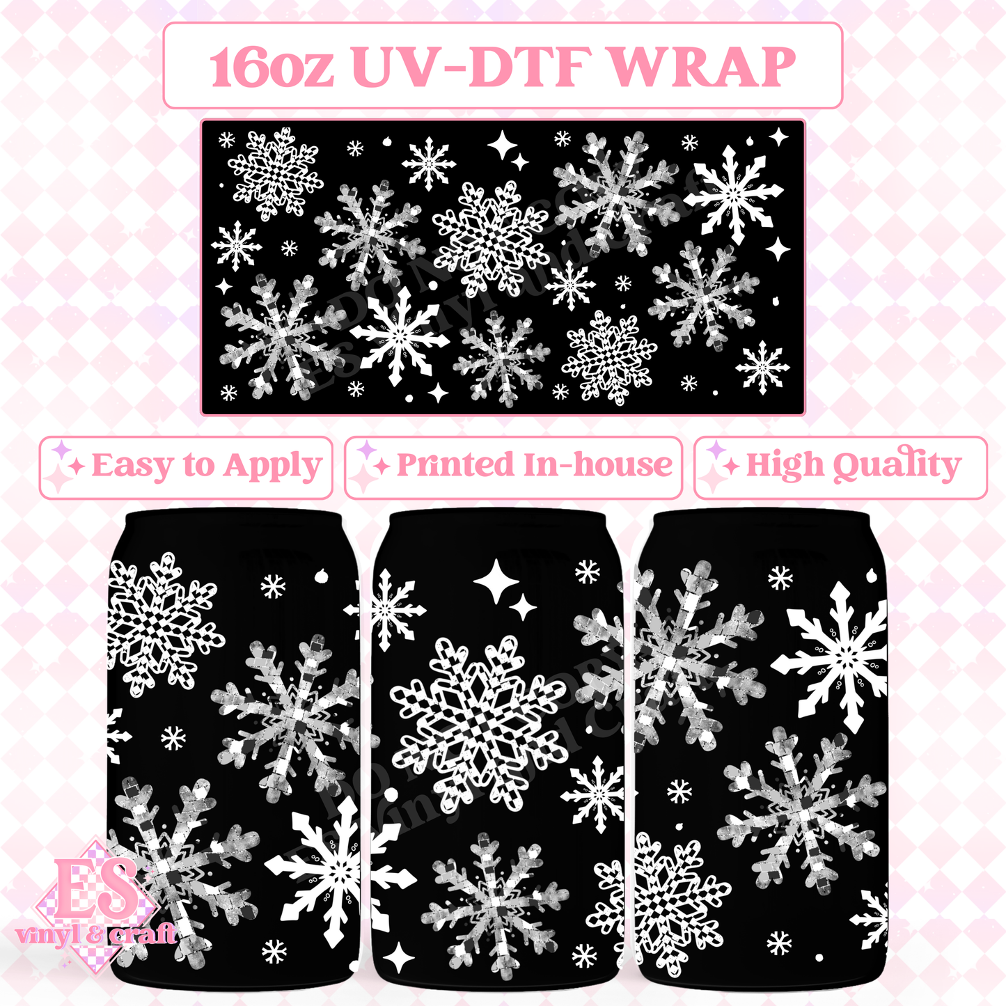 Snowflakes - 16oz Beer Can / Libbey UV-DTF image 0