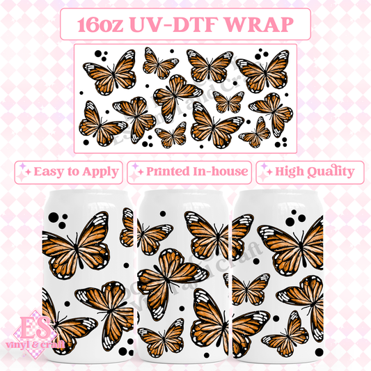 Butterfly - 16oz Beer Can / Libbey UV-DTF image 0