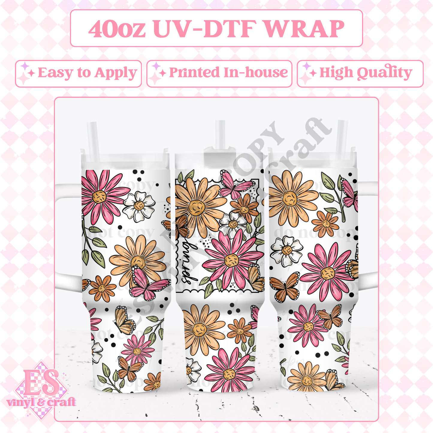 Spring Stamp 40oz Tumbler Wraps - UV-DTF (2 Wraps - Top and Bottom) image 0