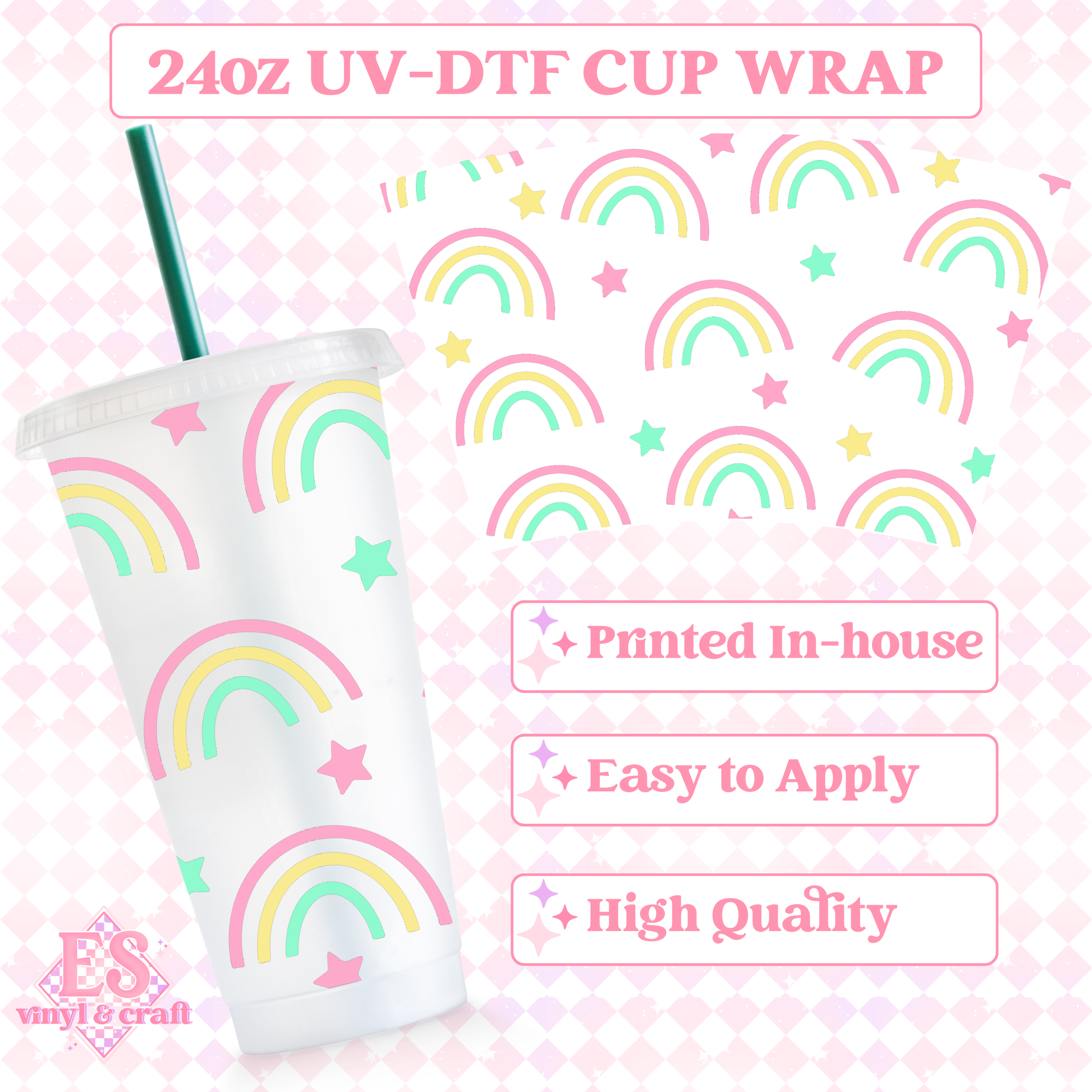 Pastel Rainbow - UVDTF 24oz Cold Cup Wrap image 0