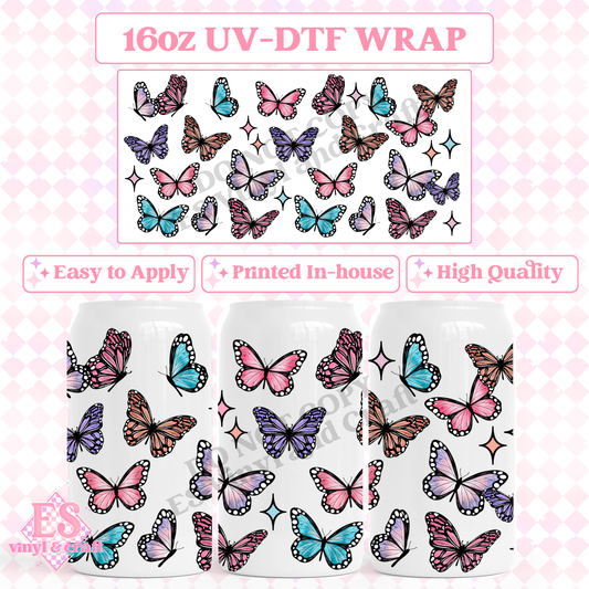 Butterflies - 16oz Beer Can / Libbey UV-DTF Transfer image 0