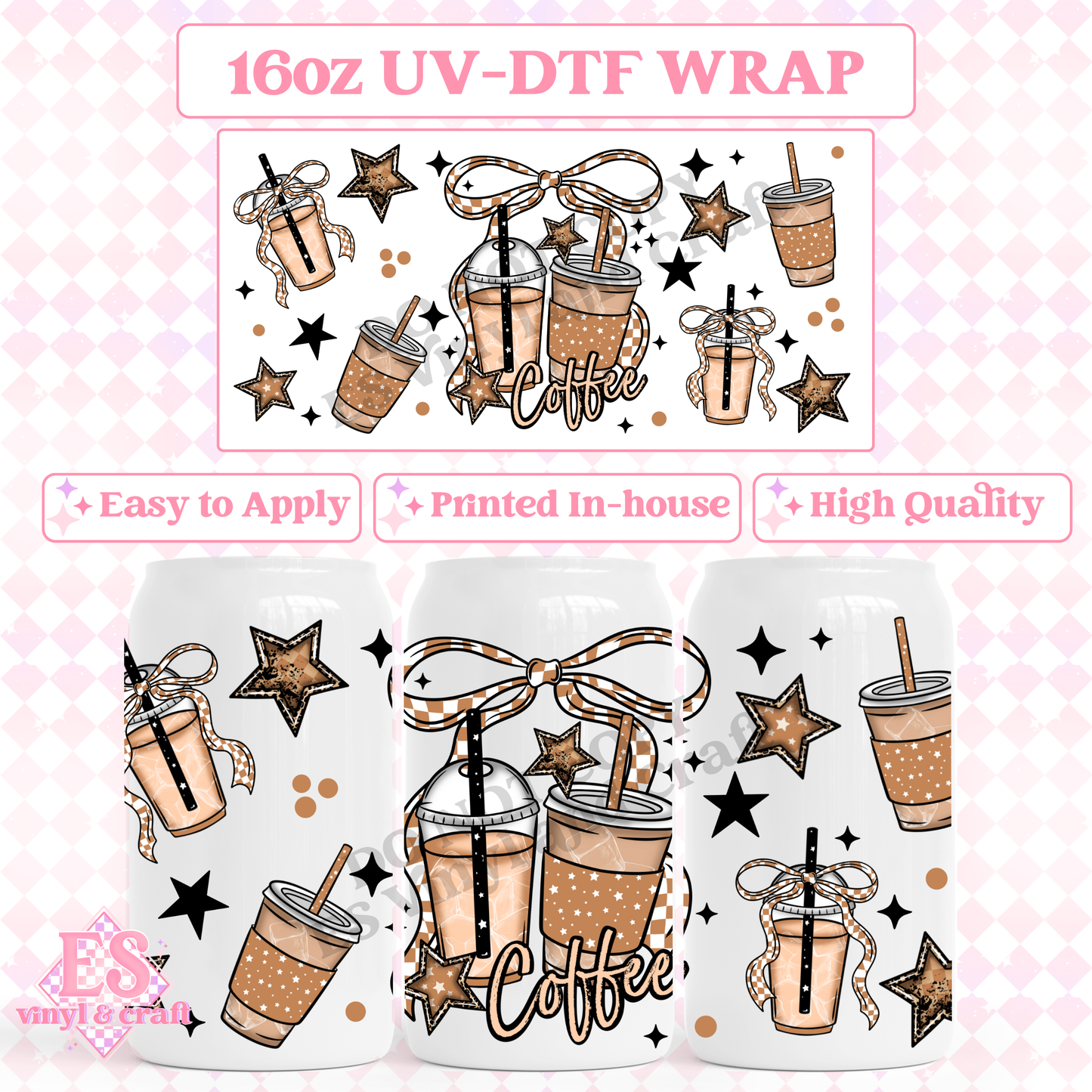 Coffee Bow - 16oz Beer Can / Libbey UV-DTF Transfer image 0