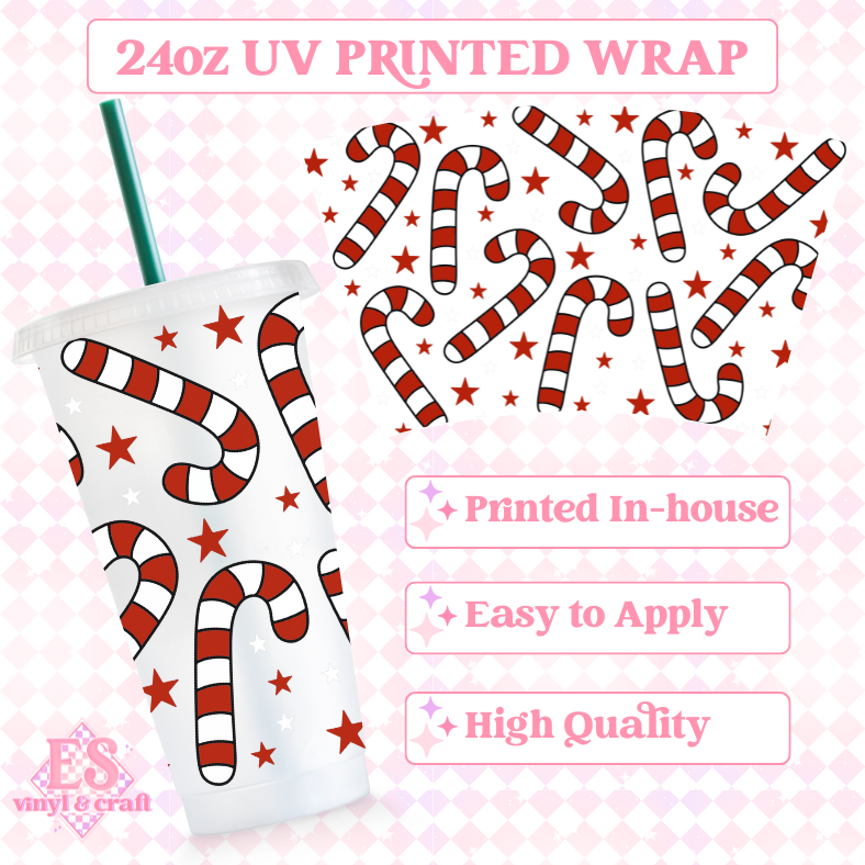 Red Candy Cane - UV Printed 24oz Cold Cup Wrap image 0