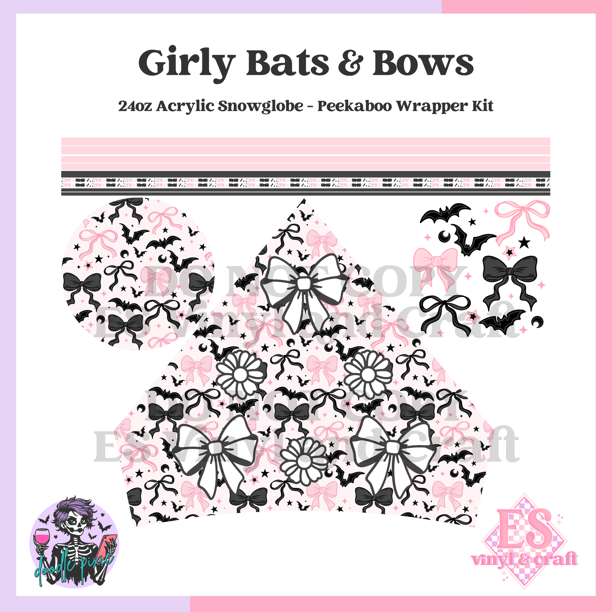 Girly Bats & Bows - 24oz Snowglobe Wrapper Kit image 1