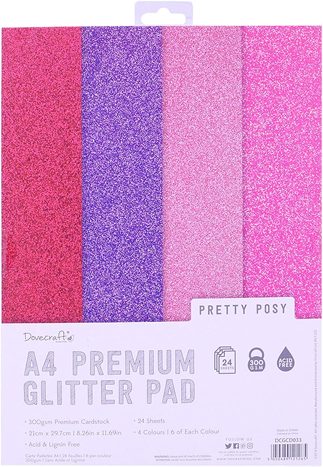 Dovecraft Glitter Card A4 Pad - Pretty Posy (Pink) 24 Sheets 300gsm image 0